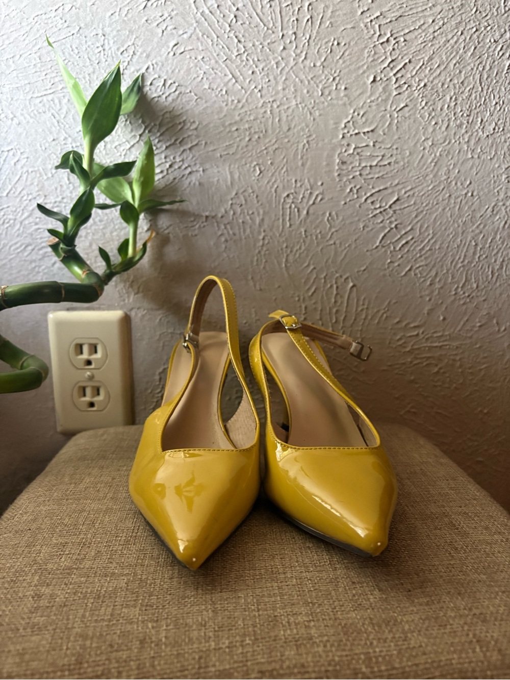 Patent Yellow Slingback Pointed-Toe Heels